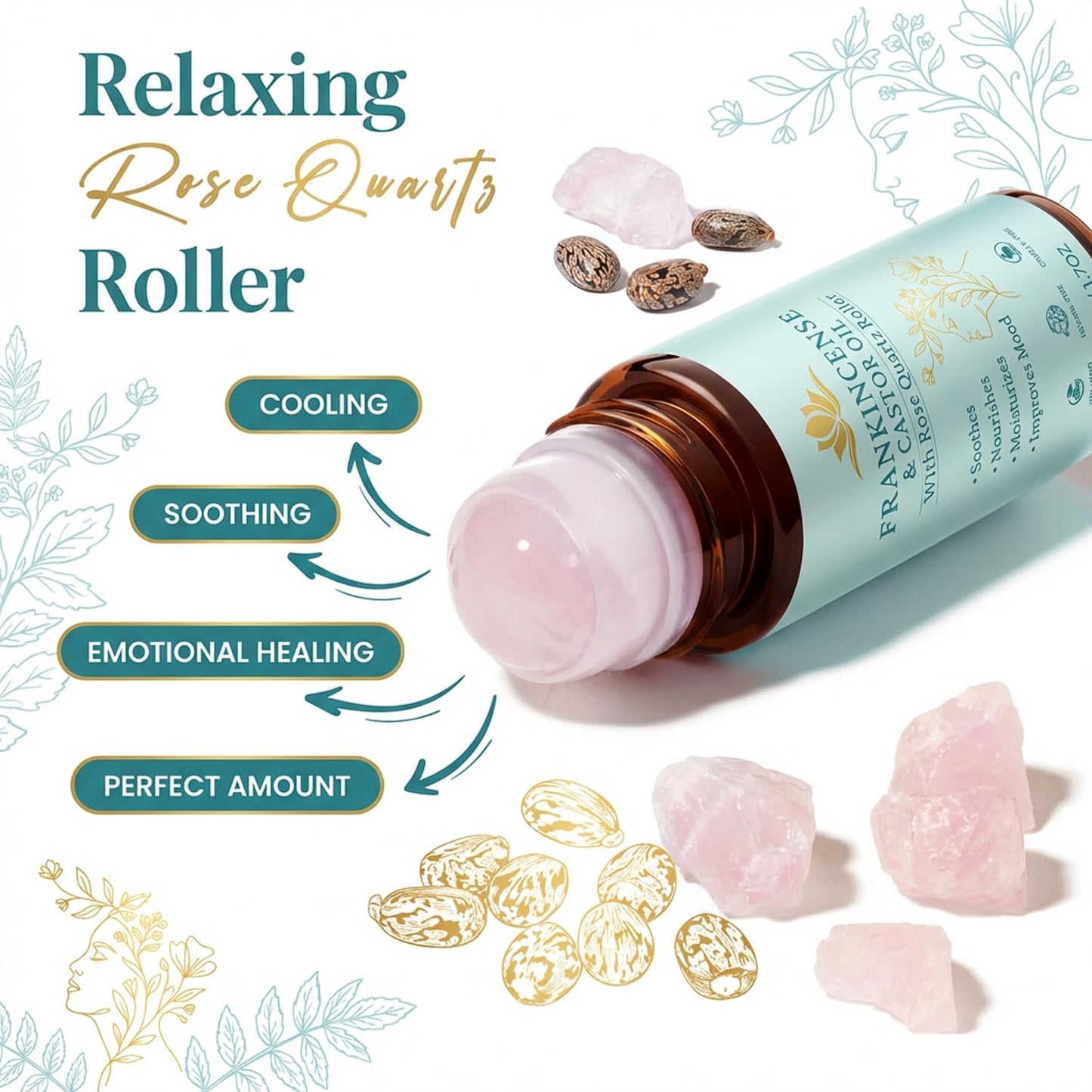 Castor Oil & Frankincense Roll-On | Organic Cold Pressed for Eyebrows, Face & Neck - 1.7 fl oz