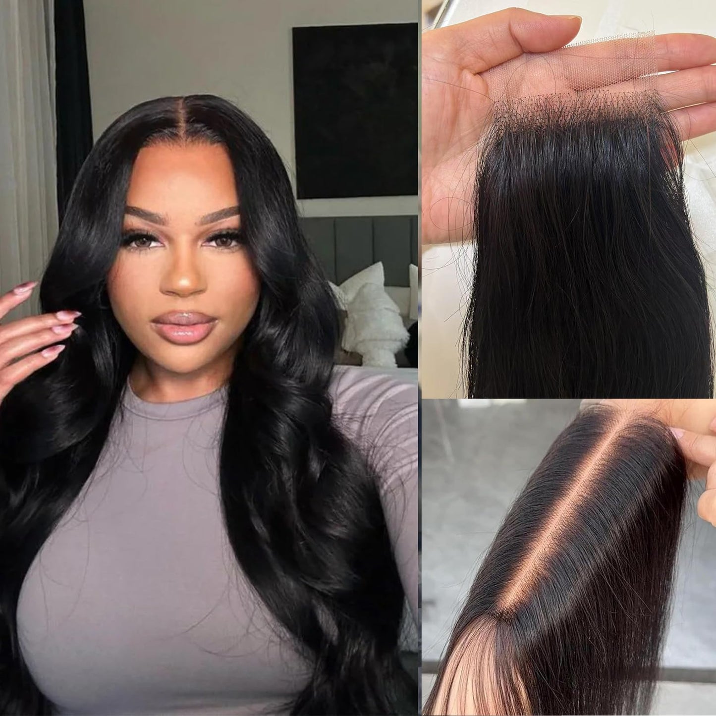 2x6 Hd Lace Closure, Middle part Straight Human Hair Closure Invisible Transparent HD Lace, 14 Inch 2 by 6 Lace Frontal Closure Only Bleached Knot Pre-Plucked Natural Hairline Natural black 14inch