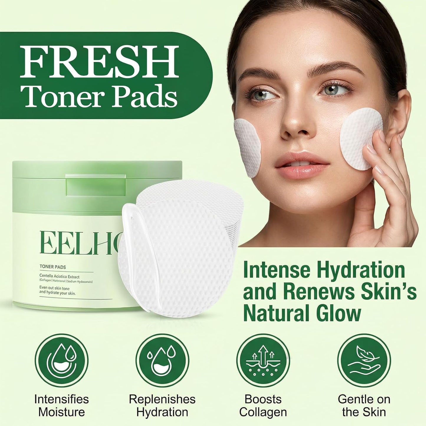 Toner Pads - 70 Count Centella Asiatica & Collagen Infused for Even Skin Tone | Hydrating & Repairing Dark Spots