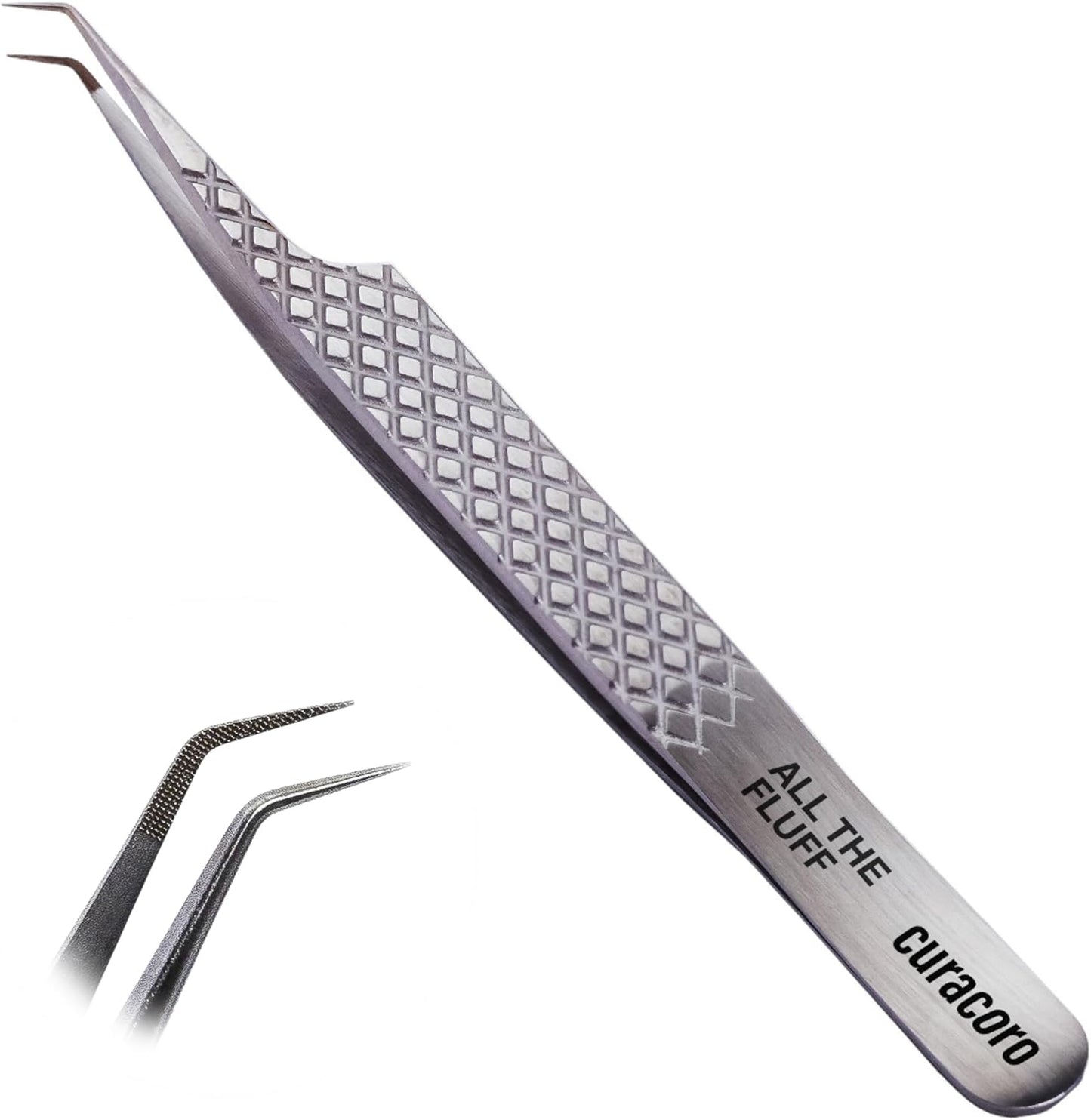 Curacoro Lash Tweezer - Precision Fiber Tip Grip for Eyelash Extensions | Multi-Shape Silver Tweezers for Volume & Isolation