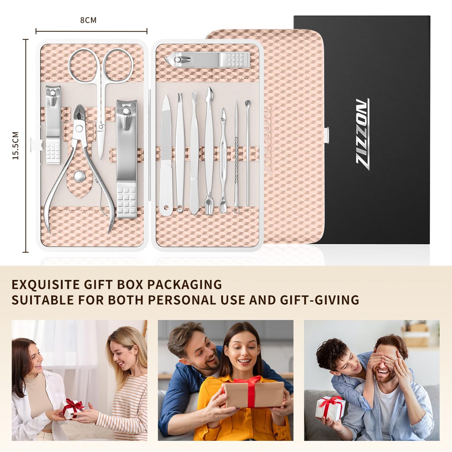 ZIZZON Professional Nail Care Kit - Manicure Grooming Set with Travel Case | Elegant Rose Gold Finish