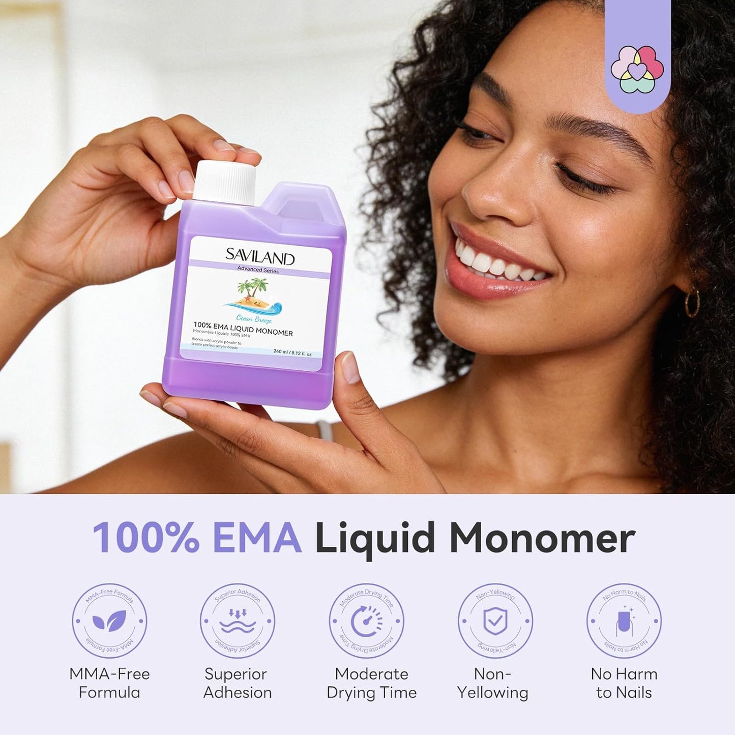 SAVILAND Pure EMA Monomer Acrylic Nail Liquid - Ocean Breeze Scented Non-Yellowing Formula | 240 ml for DIY Nail Extensions