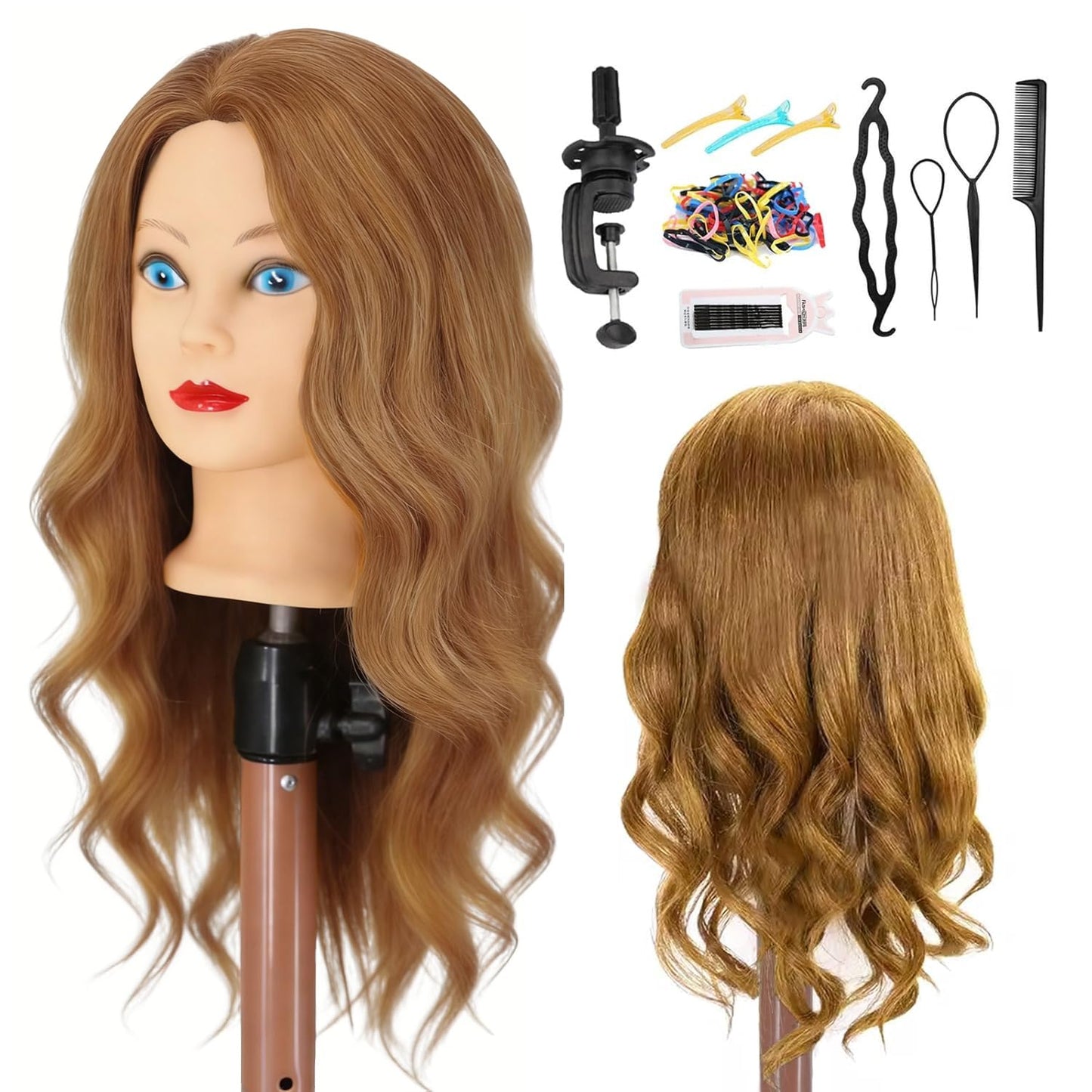 Mannequin Head - 100% Real Human Hair for Cosmetology | Braiding, Styling, Cutting - Brown