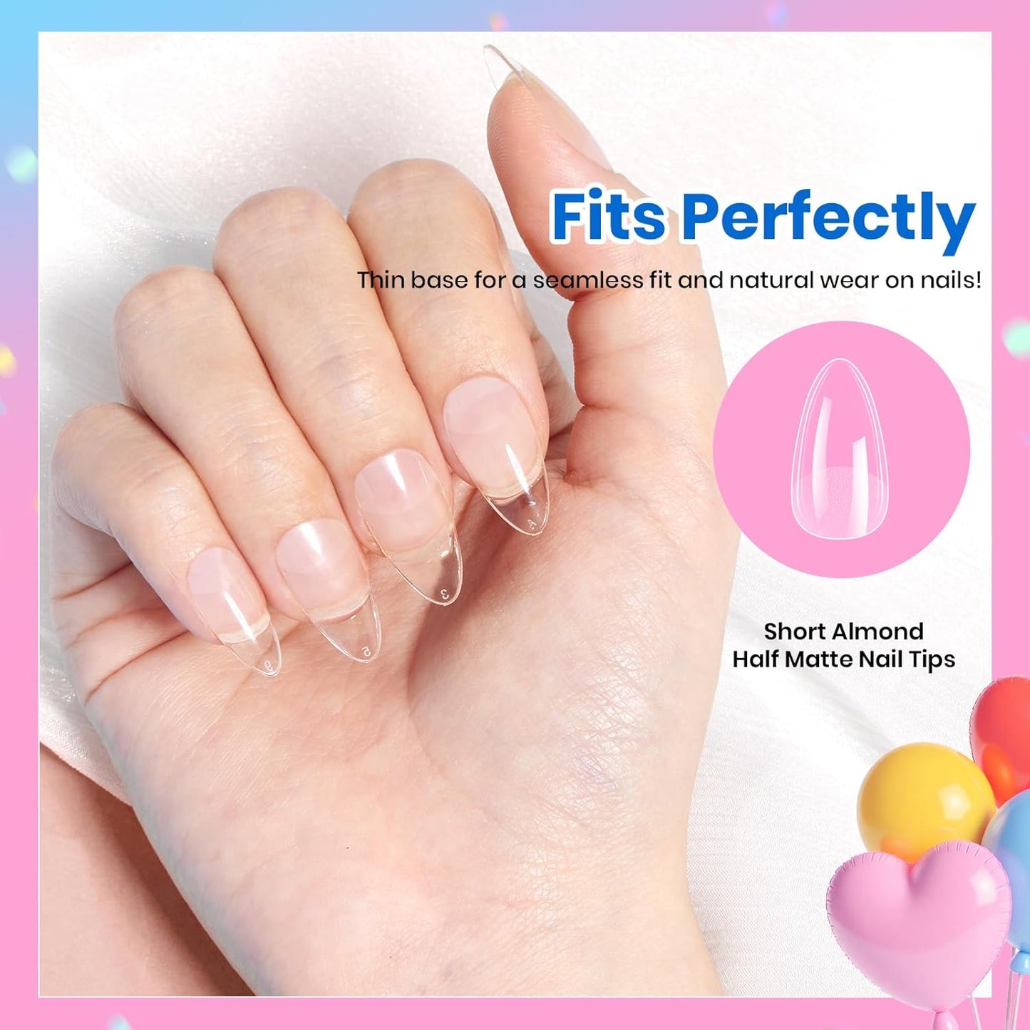 Soft Gel Nail Tips - Short Almond 288pcs | Pre-Etched Acrylic Full Cover for Easy DIY Nail Extensions