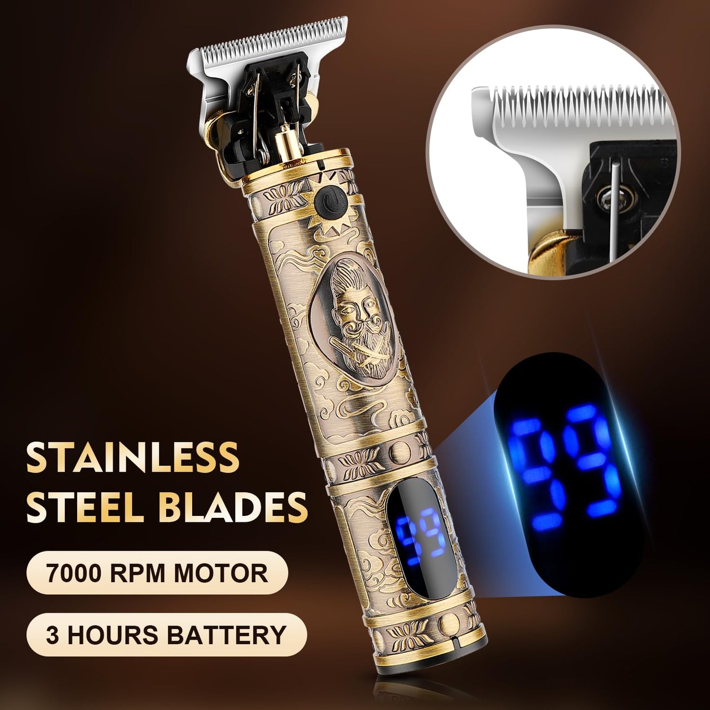 Karrte® Professional Hair Clippers for Men Hair Trimmer Barber Clippers Set Beard Trimmer Cordless Hair Cutting Grooming Haircut Kit with T-Blade Zero Gapped Rechargeable Adjustable LED Display