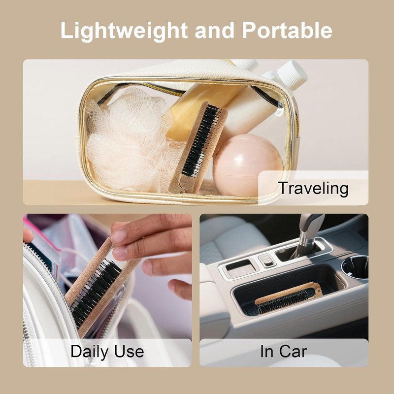 Boar Bristle Hair Brush - Portable Foldable Edge Brush for Travel | Lipstick-Sized Design