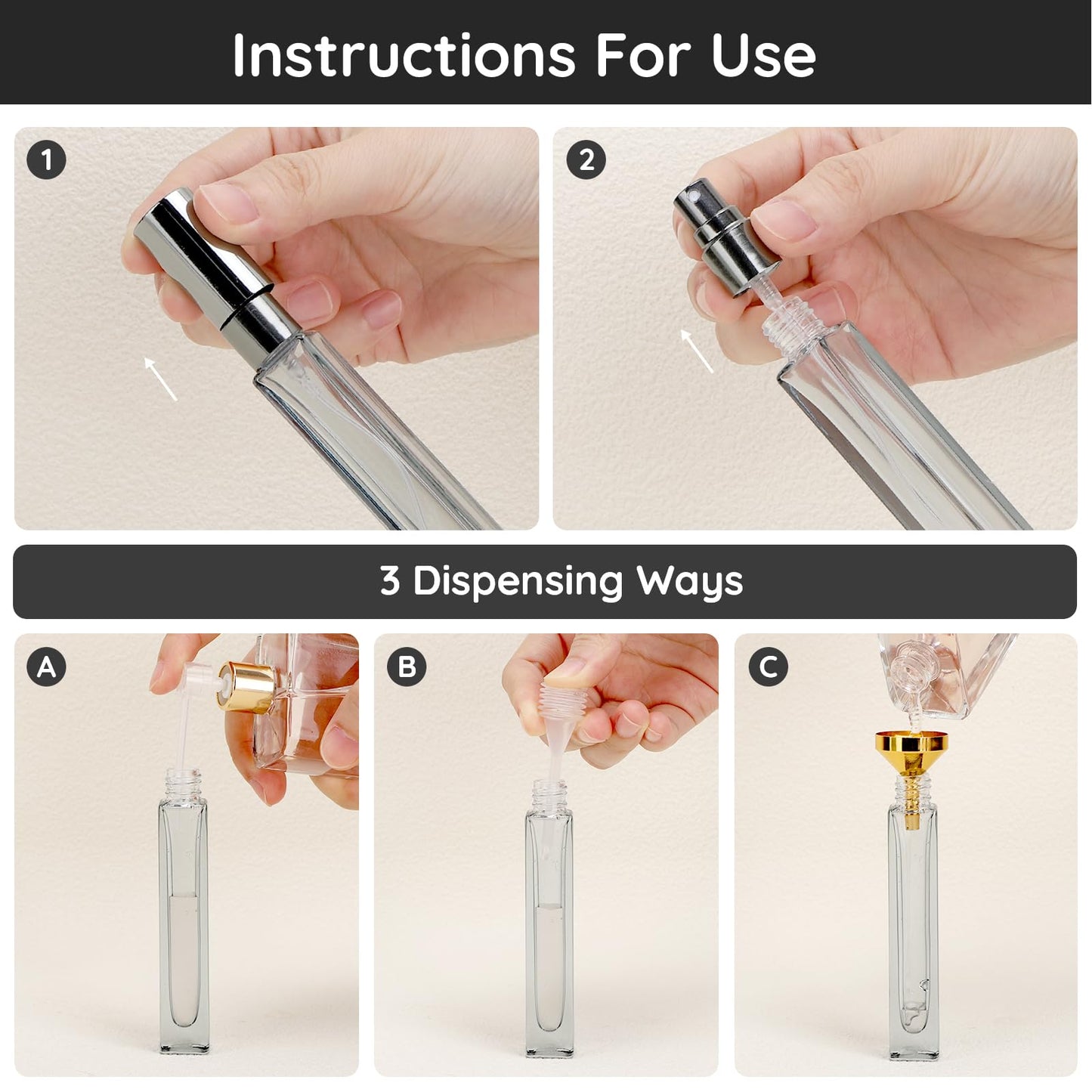 Segbeauty Glass Perfume Bottle Set, 5 Pack of 10ML Portable Perfume Travel Refillable, Empty Atomizer Sprayer for Perfume Cologne Dispenser, Travel Sample Bottles Perfume Making Kit with Refill Tool