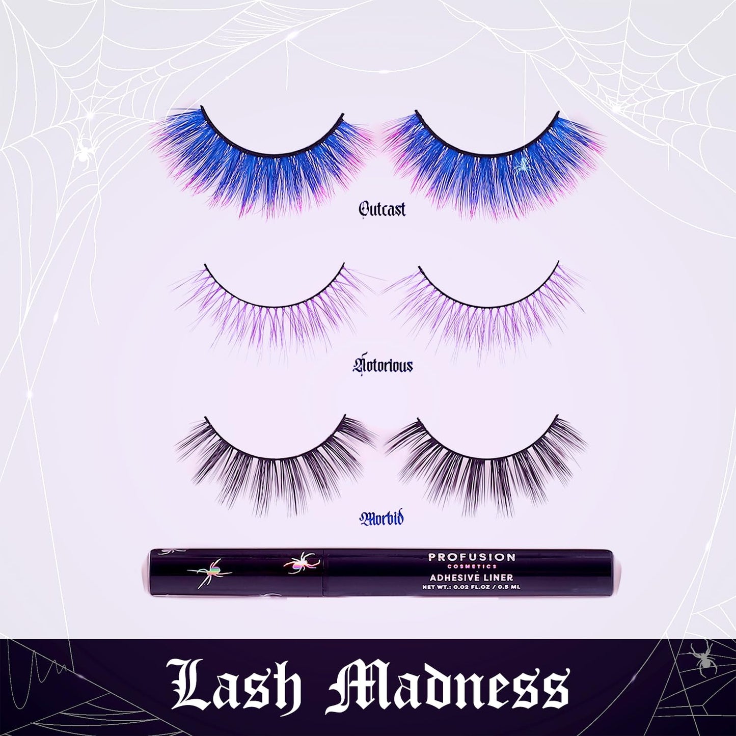 Profusion Cosmetics Lash Madness False Eyelashes with Adhesive Liner Pen - 3 Bold Lash Styles for Natural Looks, Lightweight Flexible Band & Comfortable All-Day Wear