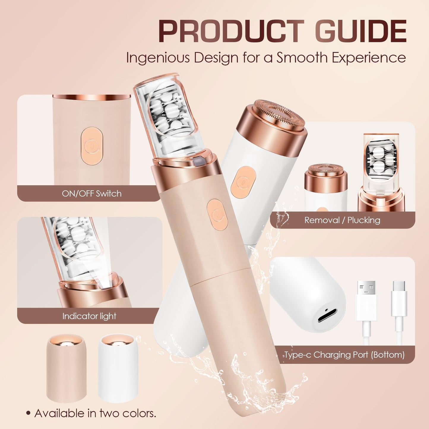 Pxiluyna Pro 3.0 Women Face Epilator - 2-in-1 Painless Hair Remover for Face, Eyebrows, Lip, Chin, Arms, Underarms (White)
