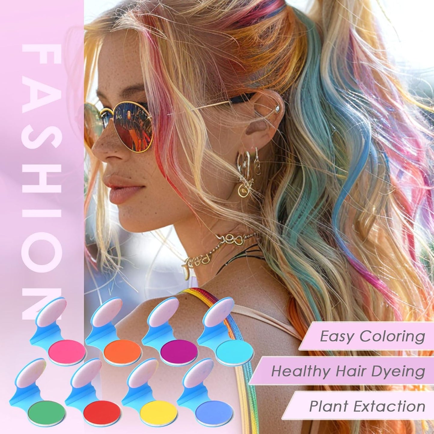 Temporary Hair Chalk - Washable Colorful Hair Dye for Events | 8 Vibrant Shades for Halloween, Cosplay & Parties