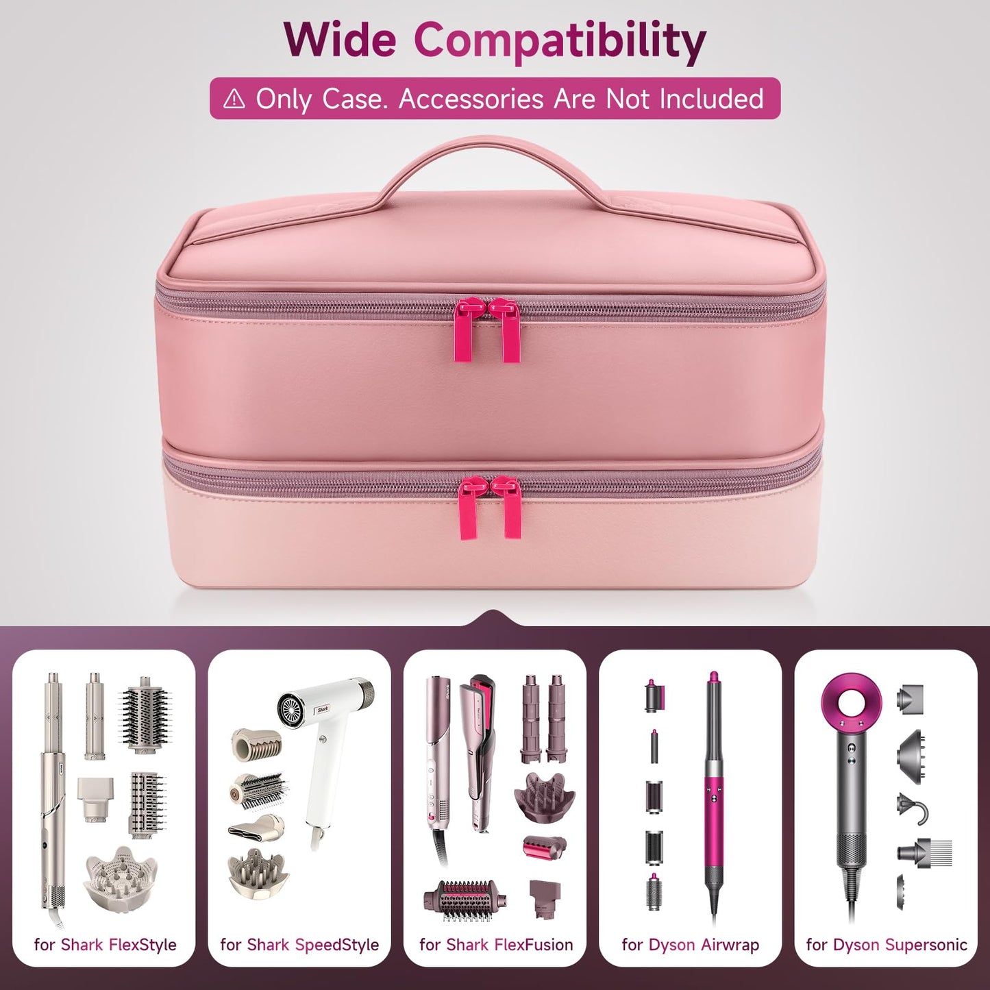 Adworte Travel Hair Dryer Case for Shark FlexFusion, Portable Hair Tools Bag, Double-Layer Storage Carrying Case for Shark FlexStyle Blow Dryer, FlexFusion & Fusion Air Straightener Attachments Holder