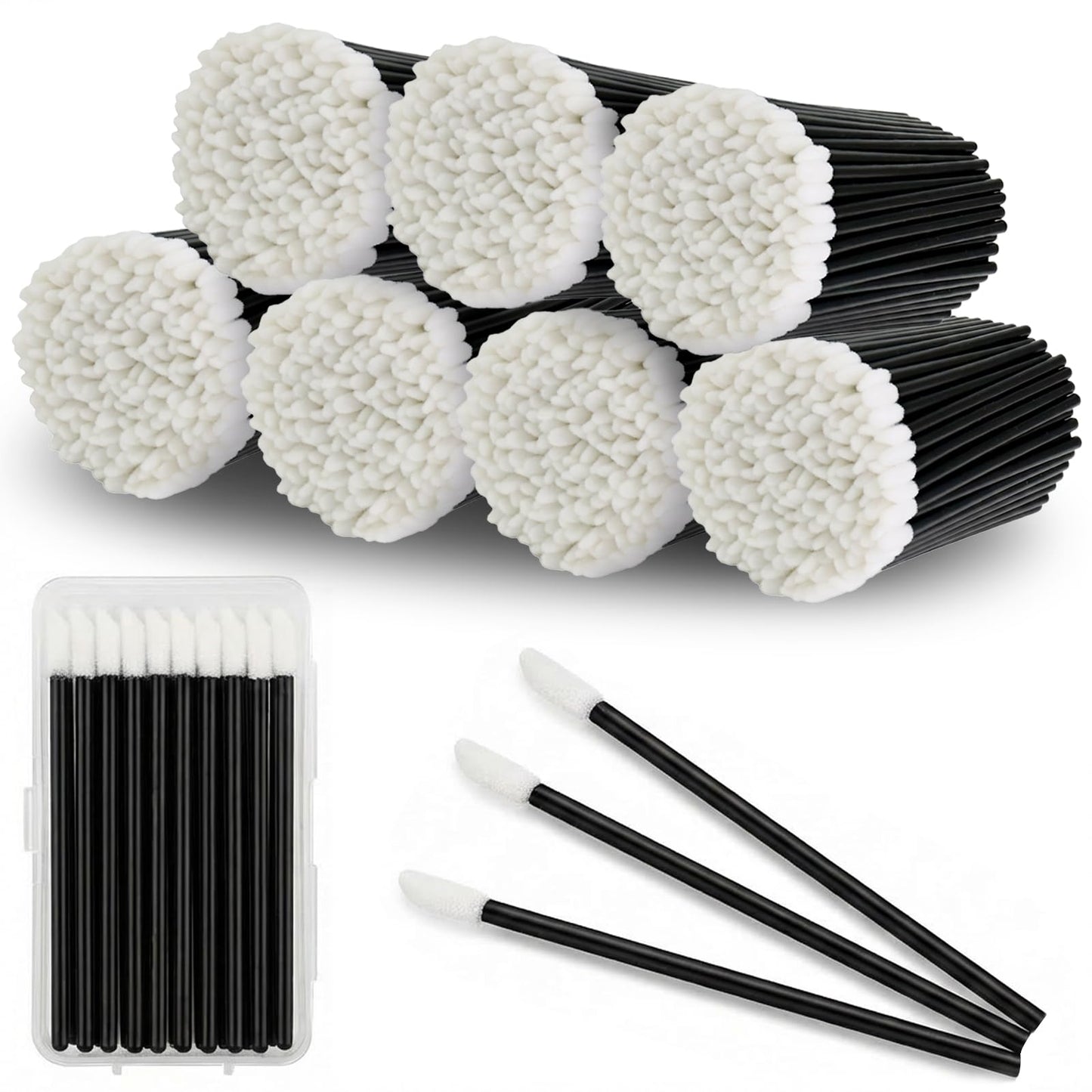 EWVVSS 800 Lip Applicators Disposable with Storage Case, Lip Wands Lipstick Applicator Wands Lint-Free Lip Brush Tools for Makeup Artists Beauty Salon Cosmetic Testing Travel Kit (Black)