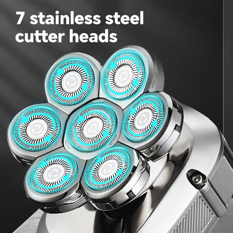 5-in-1 Electric 7D Head Shavers for Bald Men,Wet Dry Waterproof Cordless Men's Rotary Razor for Head/Face, Grooming Kit with Nose Trimmer-Hair Clippers, LED Display USB Charging Rechargeable