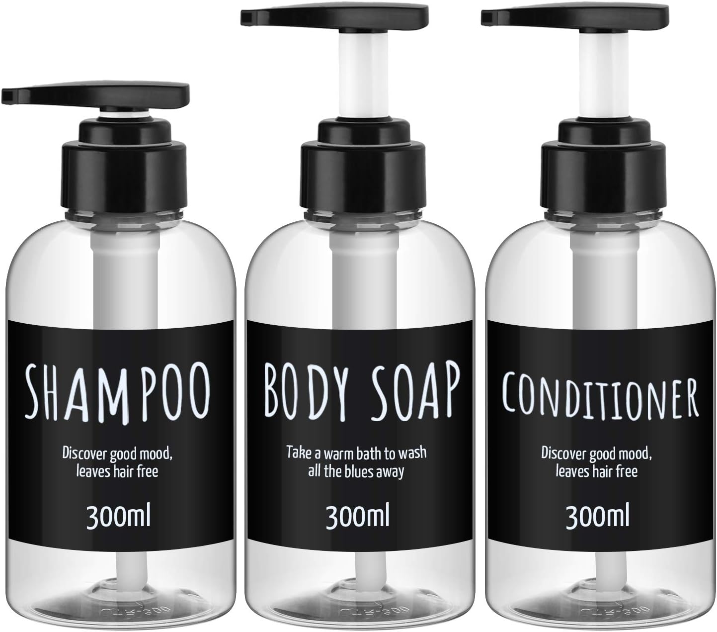 Shampoo and Conditioner Dispensers - 10oz Refillable Pump Bottles | 3-Pack Blue Plastic for Shower