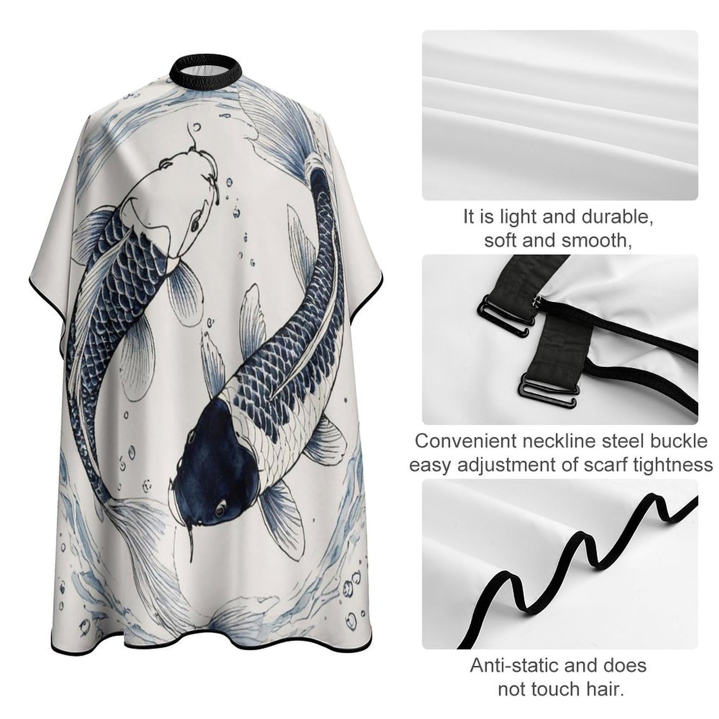 Professional Barber Cape Unisex Haircut Cape with Adjustable Neck Closure Koifish Fish Yin Yang