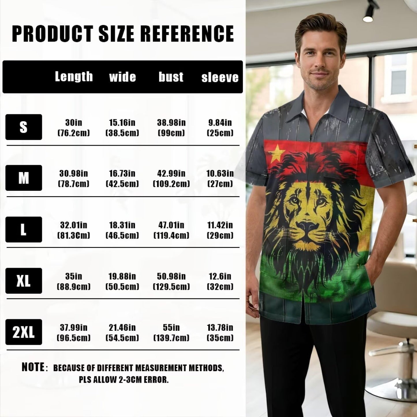 Srengjodk Waterproof Hairdresser Apron, Multiple Pockets Professional Salon Spa Hair Stylist Vest Cosmetology Apron Pet Groomer Work Clothes Jamaican Shirts Lion Print L 2XL
