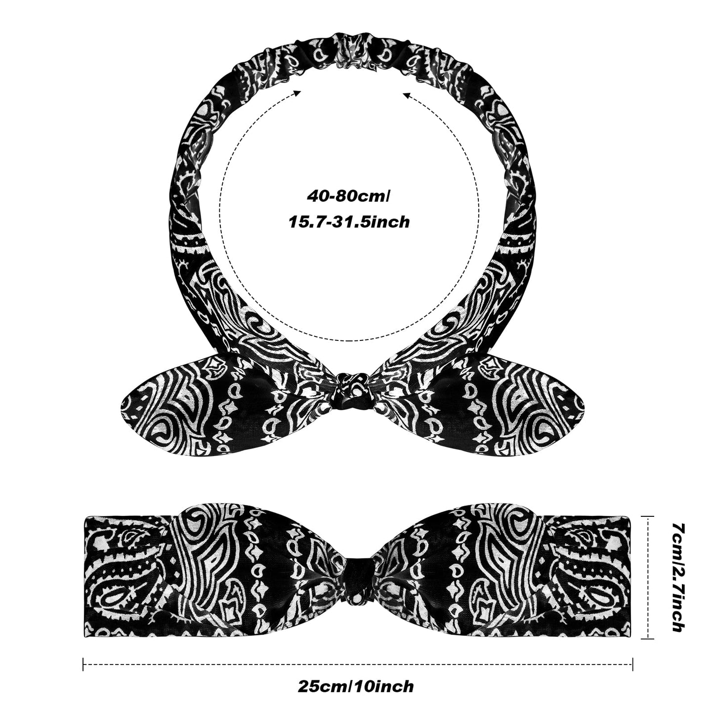 Hicarer 2 Pcs Bandana Headband for Women Girl, Knot Retro Paisley Print Bandana Rabbit Ears Hair Headband Adjustable Headwrap