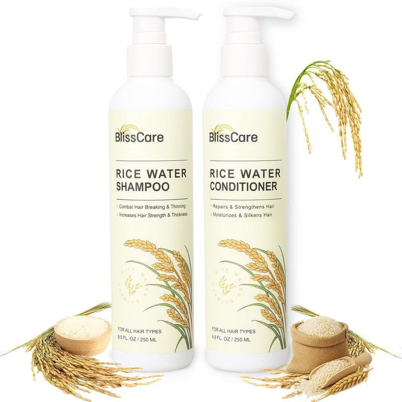 Rice Water Shampoo & Conditioner Set - Strengthen & Revitalize Hair | Nourishing Biotin Infusion for All Hair Types