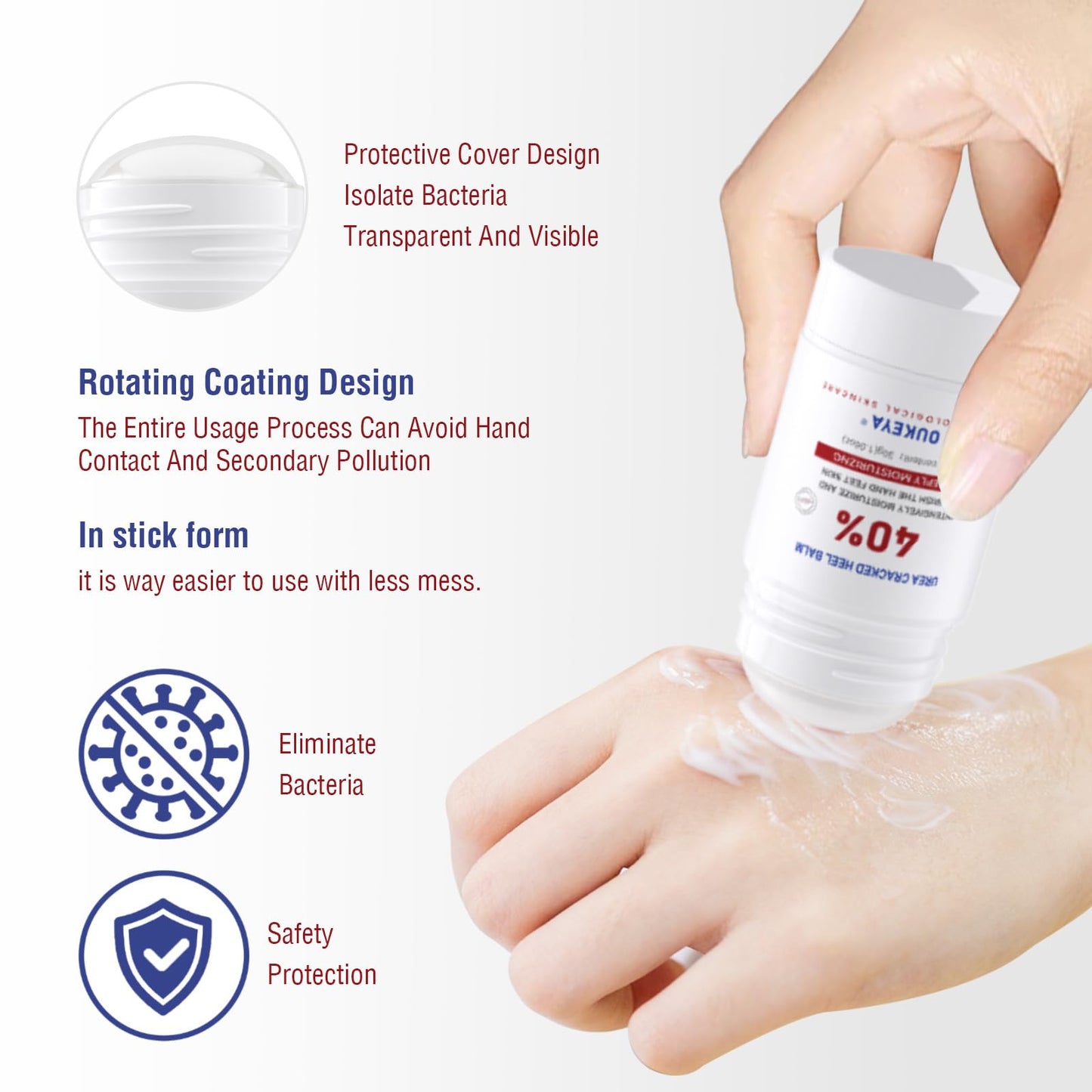 OUKEYA Urea Cream Stick 40%, Foot & Hand Balm for Dry, Cracked Heels & Rough Skin, 40 Percent Urea Lotion for Feet Maximum Strength,1.06 oz