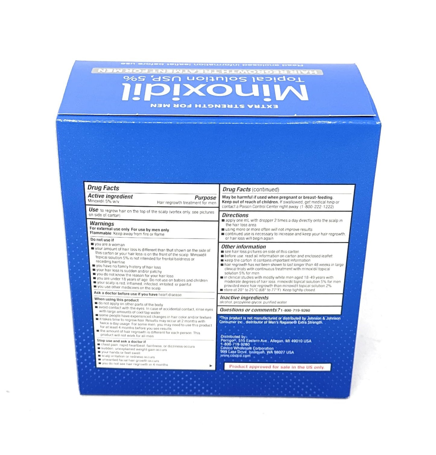 Kirkland Signature Minoxidil Topical Solution USP 5%, Extra Strength Hair Regrowth Treatment for Men, 6 Months Supply