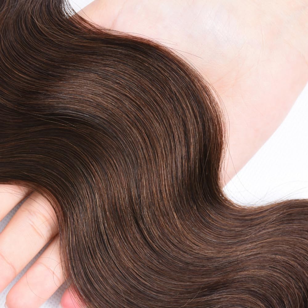 #4 Chocolate Brown Bundles Human Hair Body Wave Bundles 22 24 26 Inch Body Wave Bundles Unprocessed Brazilian Virgin Hair Deals Quick Weave Hair Extensions 3 Bundle 50 Gram Per Bundle