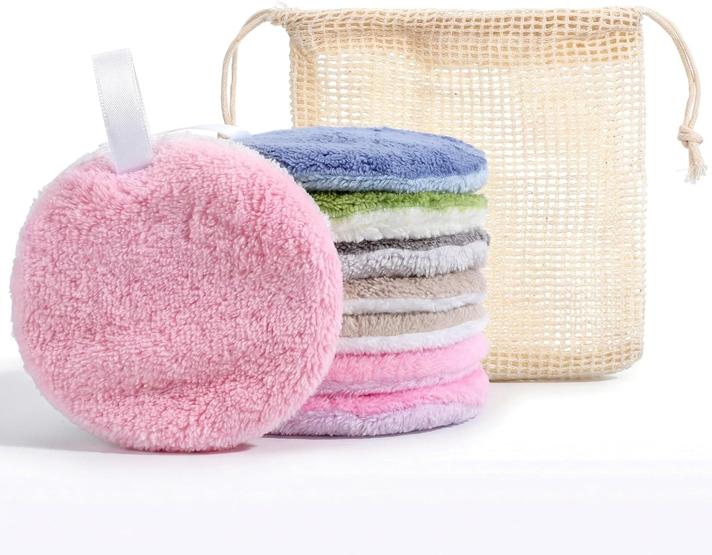 Reusable Makeup Remover Pads - Soft Coral Fleece Face Cleansing Rounds | 8 Pcs with Storage Bag