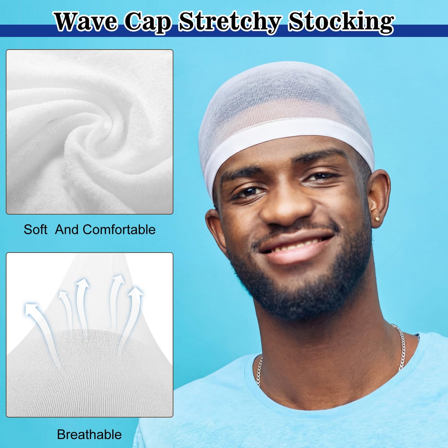 Ramede 10 Pcs Stocking Wave Cap for Men Adult Stretchy Nylon Skull Wave Lightweight Beanie Caps Waves for Man Women (White)
