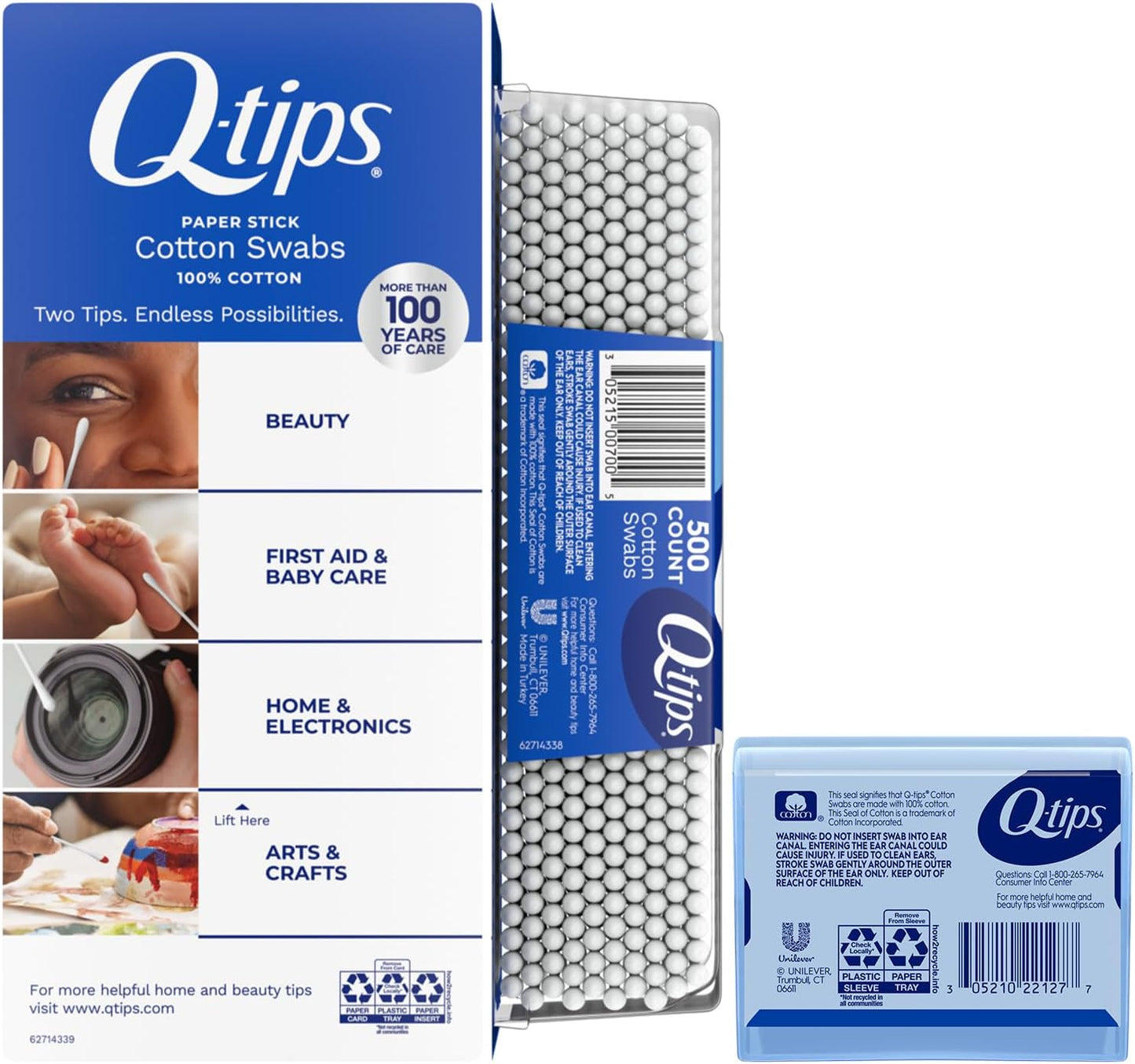 Q-tips Cotton Swabs - 625 Count + Travel-Size 30 Count | Perfect for Home, First Aid & Beauty