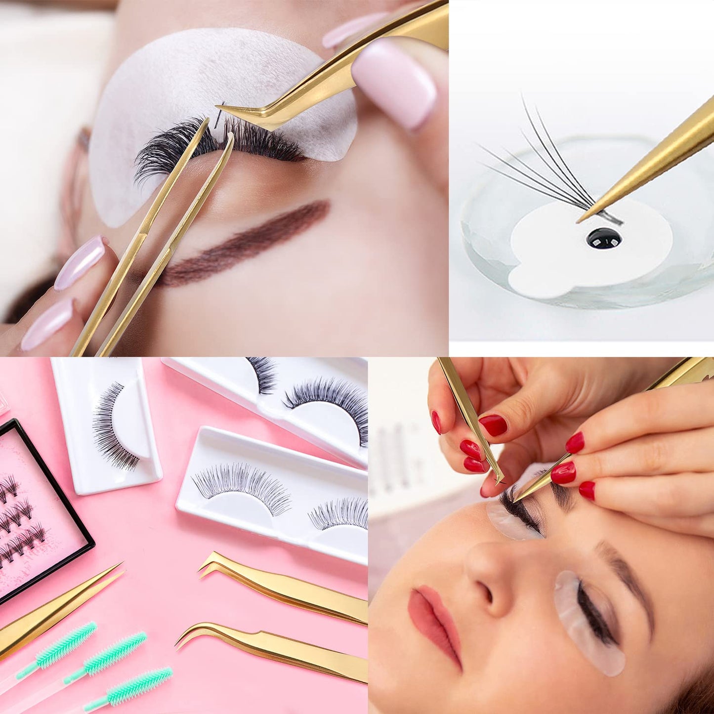 3 PCS Eyelash Tweezers, High Precision Stainless Steel Lash Tweezers Set for Classic Individual Volume Lash Eyelash Extensions with Box