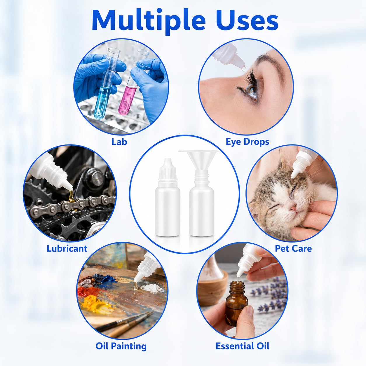 5 PCS (4 Bottles + 1 Funnel) 15ml (0.5oz) Small Plastic Dropper Bottles - Empty, White Eye Liquid Dropper Bottles, Squeezable & Portable Travel Containers for Eye Drops, Refillable with Cap and Plug