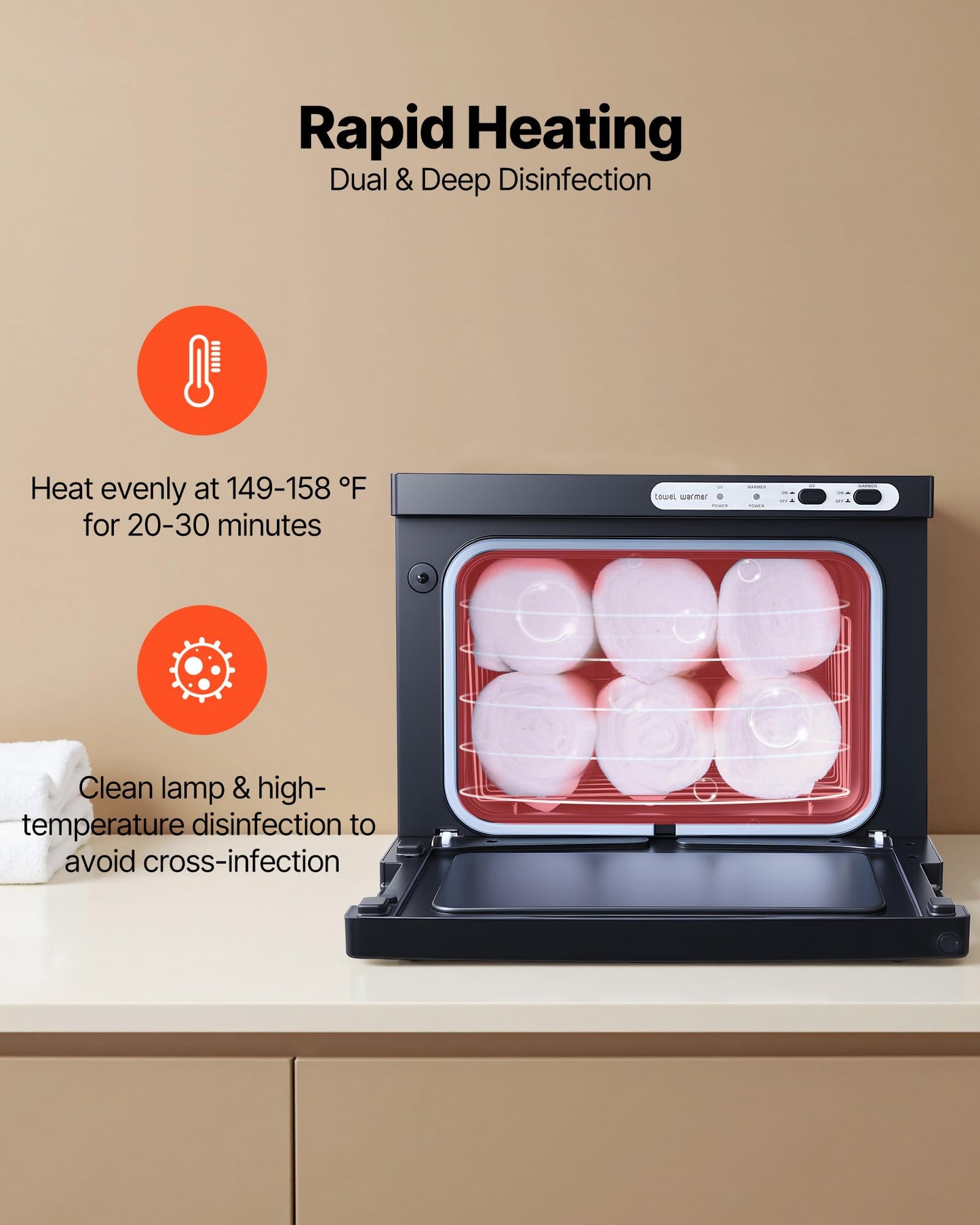 VEVOR Hot Towel Warmer, 8L Small Towel Warmer Cabinet with Clip & Stainless Steel Rack, Holds up 12 Towels, Portable All-Round Heating Cabinet for Spa, Barber, Manicures, Massage, Salon, Black