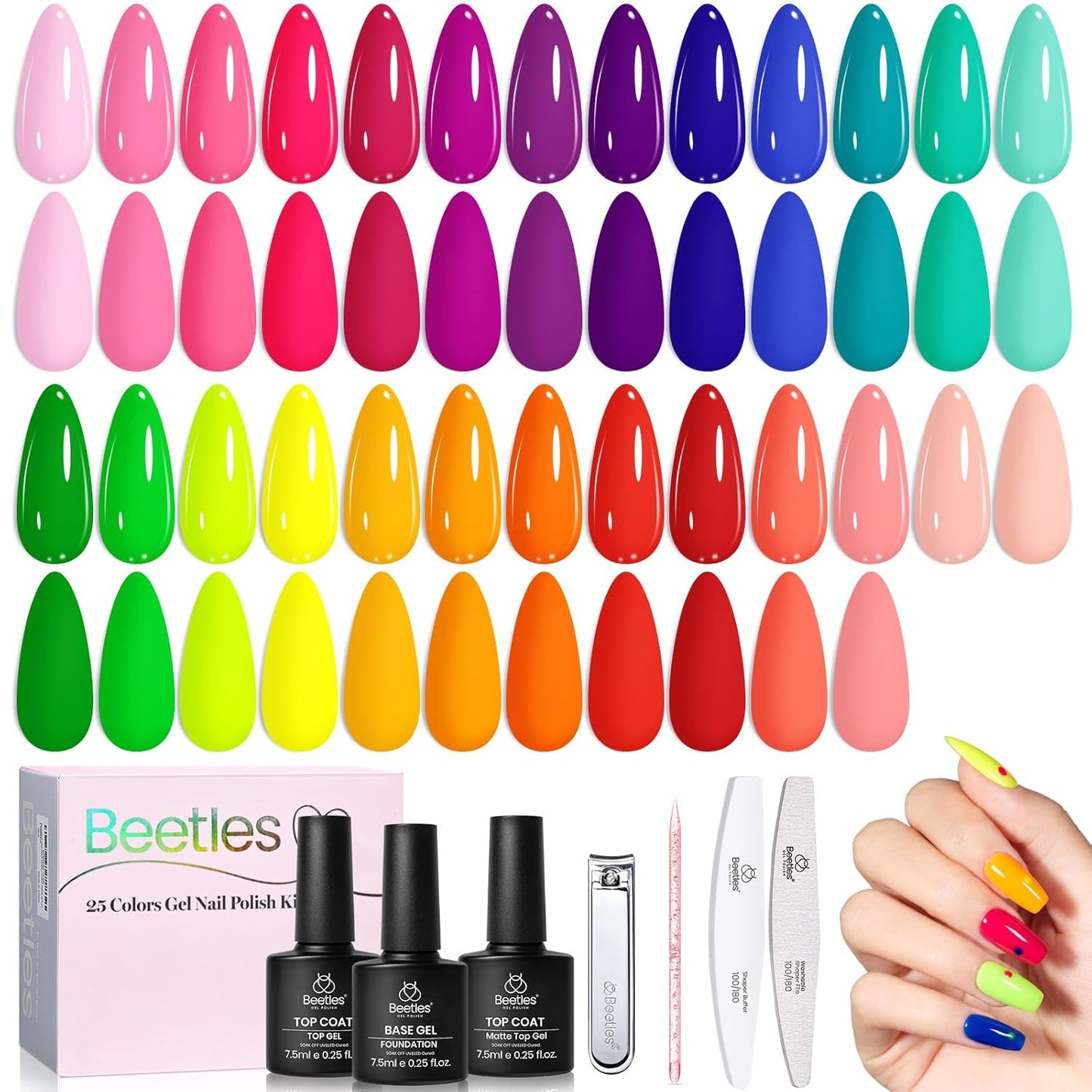 Beetles Gel Nail Polish Kit - 55 Vibrant Colors with UV Light | Complete DIY Manicure Set for Beginners