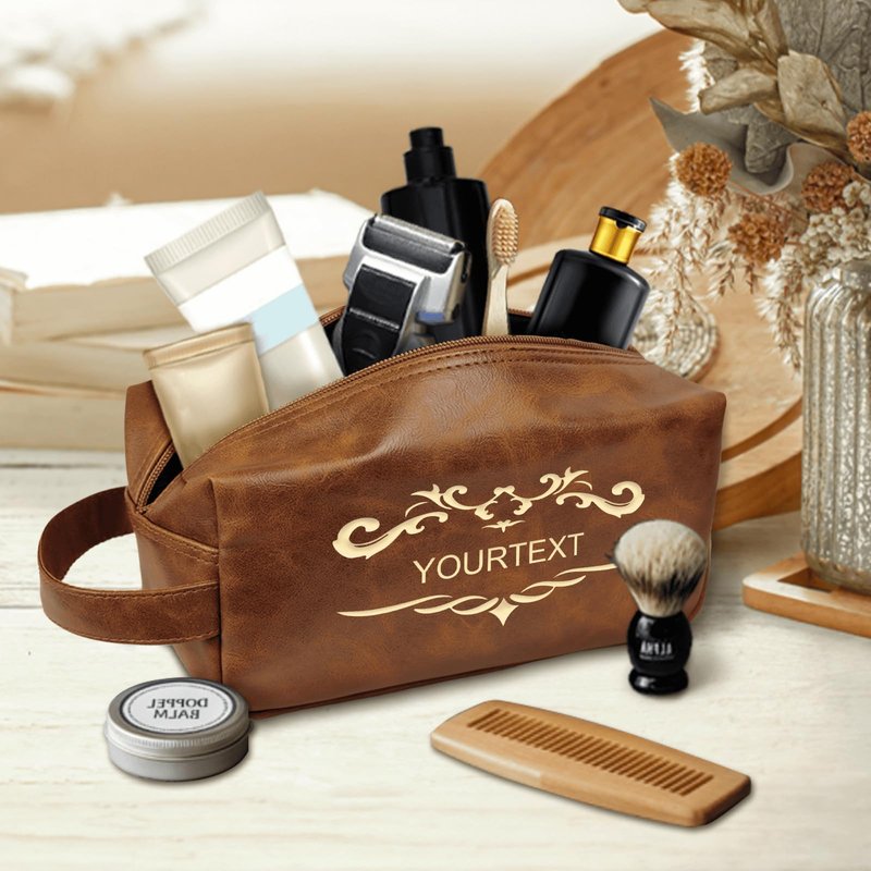 Sparklove Personalized Groomsmen Gifts for Wedding, Leather Toiletry Bag Birthday Gifts for Men, Shaving Kit, Custom Travel Bag Grooming Kit for Boyfriend, Husband Father Dad Anniversary Wedding Gifts