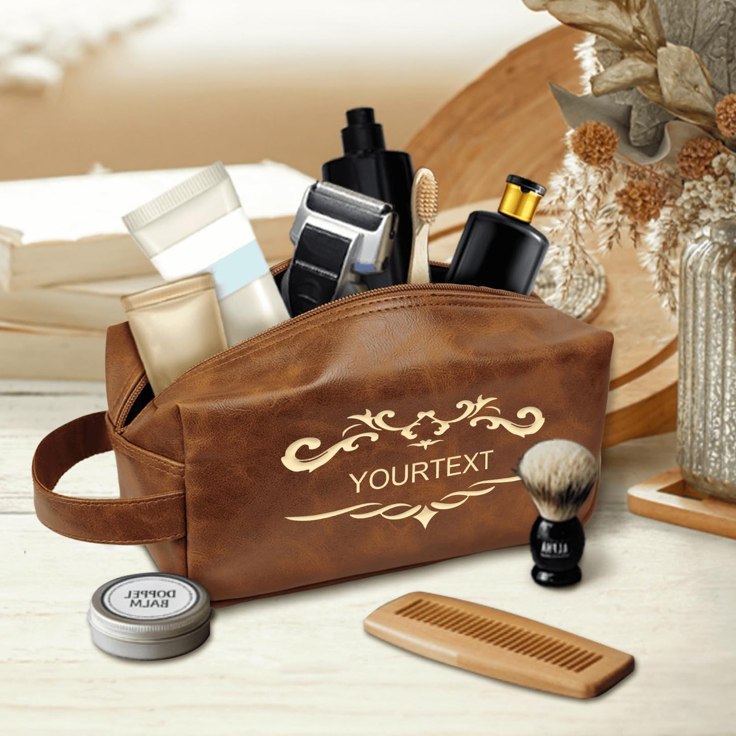 Sparklove Personalized Groomsmen Gifts for Wedding, Leather Toiletry Bag Birthday Gifts for Men, Shaving Kit, Custom Travel Bag Grooming Kit for Boyfriend, Husband Father Dad Anniversary Wedding Gifts