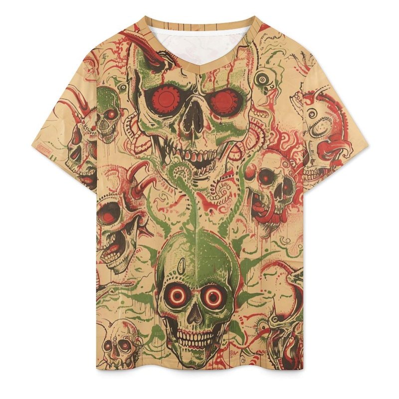 MARSVOVO V Neck T Shirts Men Short Sleeve Boy Shirts Y2k Evil Demon Skull Graphic Tees Men Gym Big and Tall Hawaiian Shirt for Men,2XL