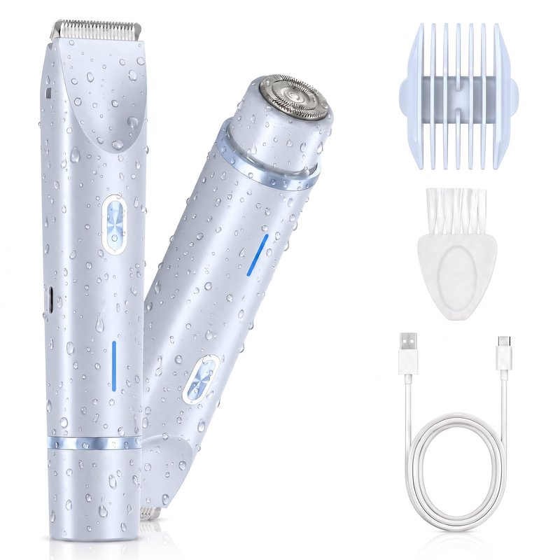 AiooTisu 2-in-1 Bikini Trimmer for Women - Dual Head Electric Shaver with Foil & Rotary Heads, Rechargeable & Waterproof, for Body, Bikini Line, Face, Legs & Underarms