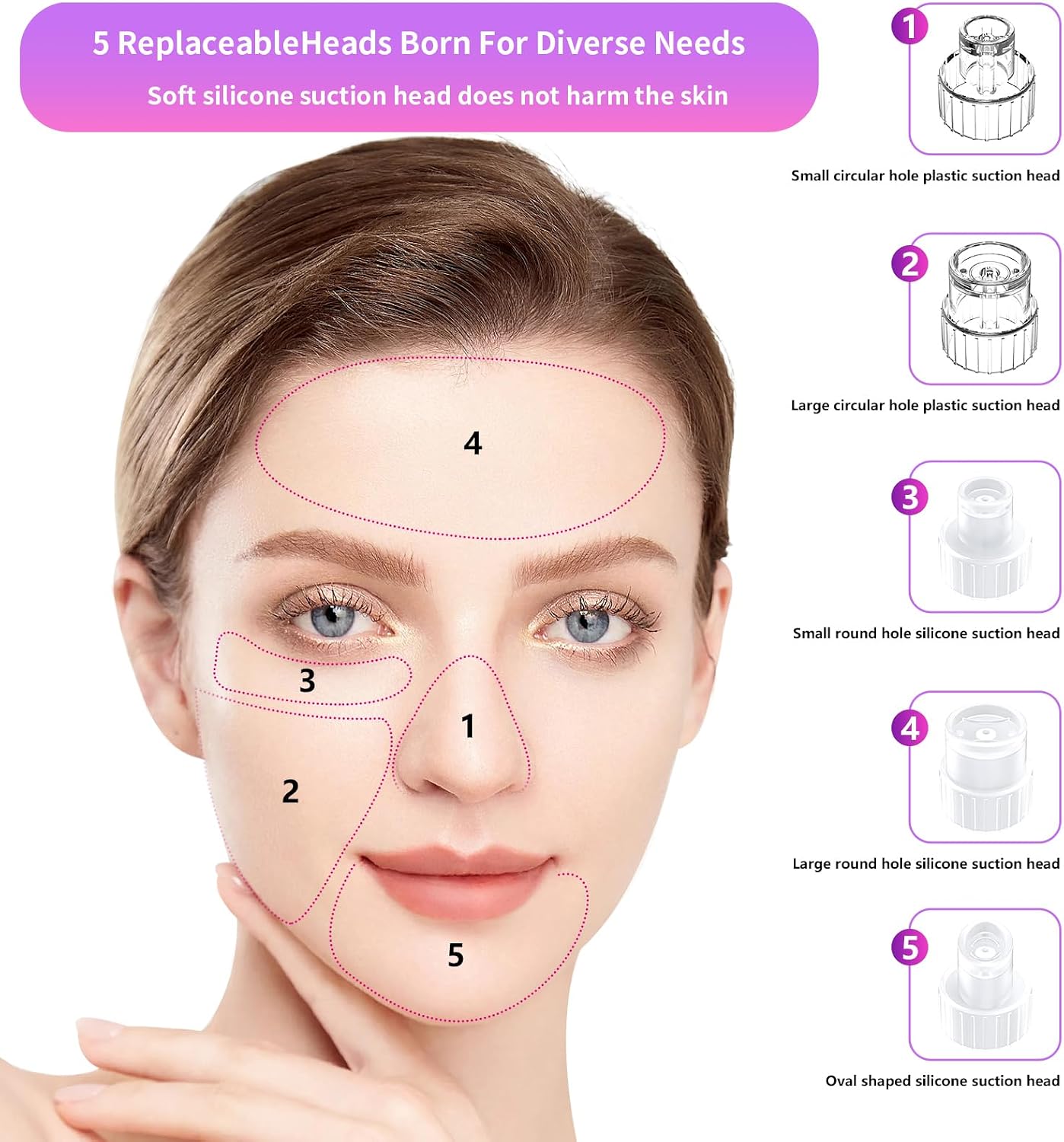 Blackhead Remover Vacuum - Facial Pore Extractor with 3 Suction Levels & 5 Heads for Deep Cleansing | Skin Care Tool