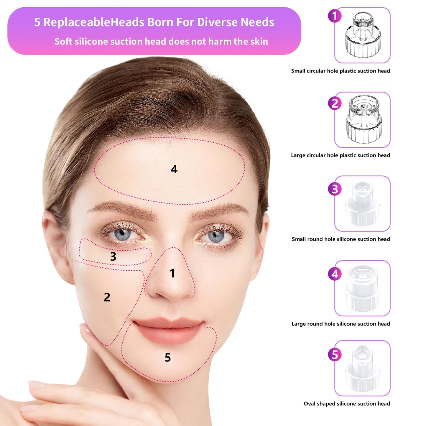 Blackhead Remover Vacuum with Microbubble Cleaning, Facial Pore Extractor & Pro Cleanser Tool, 3 Suction Levels, 5 Replaceable Heads for Deep Cleansing & Skin Care