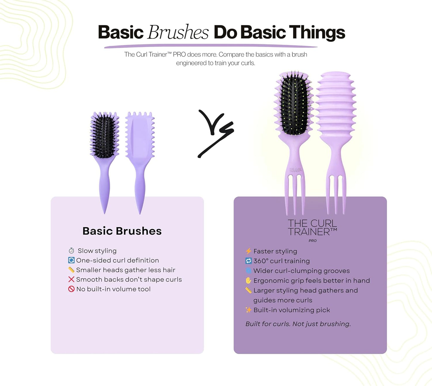 Curl Trainer Pro Curl Defining Brush - Styling Tool for Curly & Wavy Hair | Built-In Volume Pick, Purple