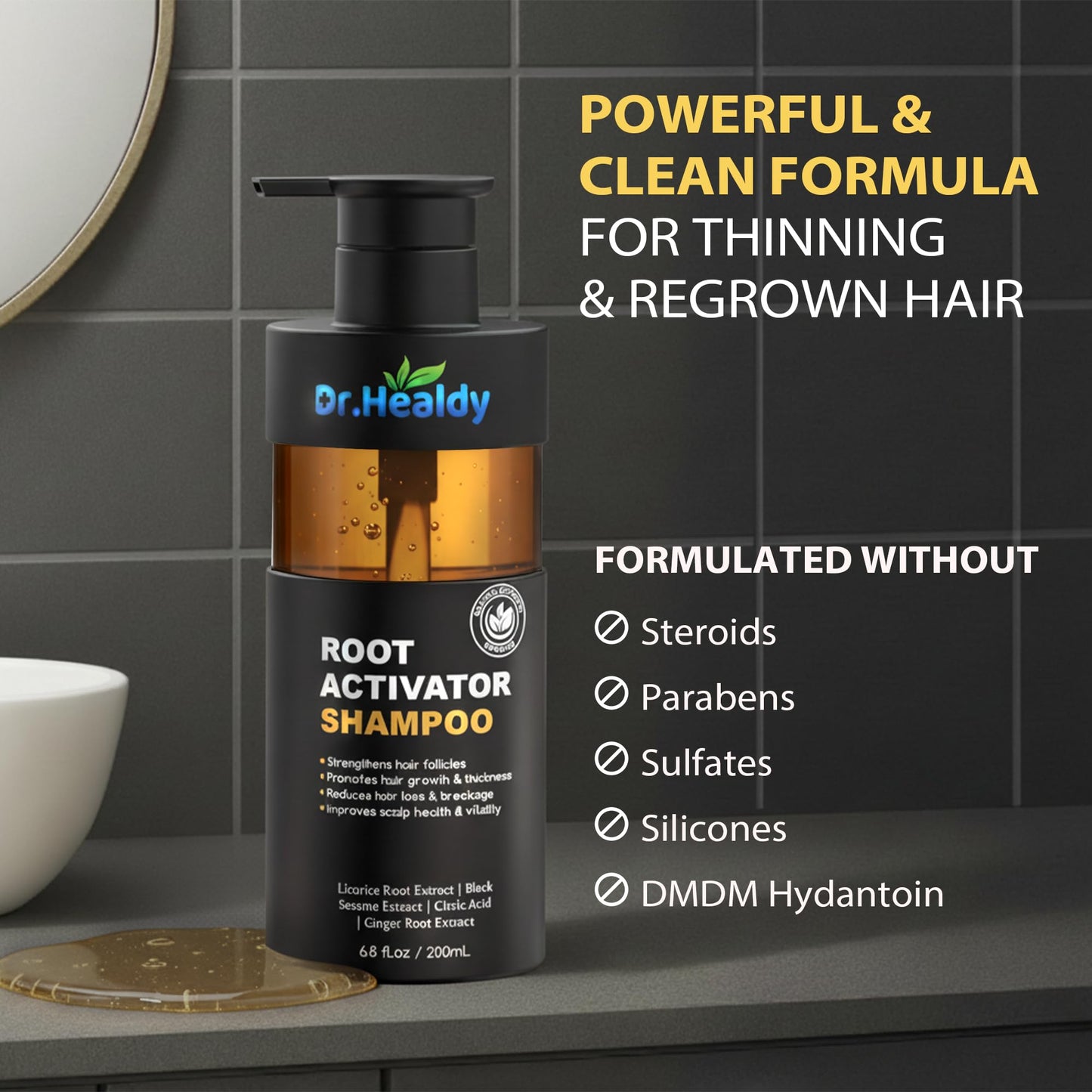 Dr. Healdy Root Activator Shampoo for Men-Hair Growth Shampoo for Hair Loss and Thinning Hair,Sulfate Free-13.6 fl oz / 400 mL