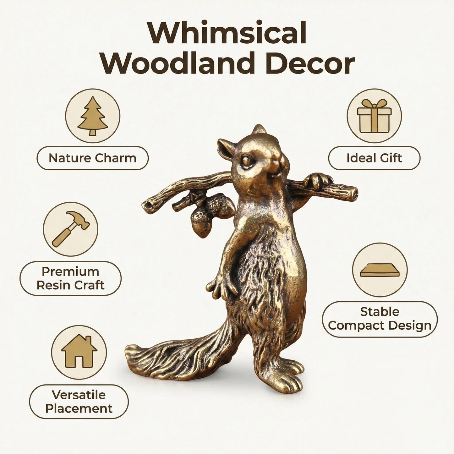 Charming Squirrel on Branch Figurine - Rustic Woodland Animal Statue for Home Decor, Office Desk, Bookshelf, and Nature Lover Gifts