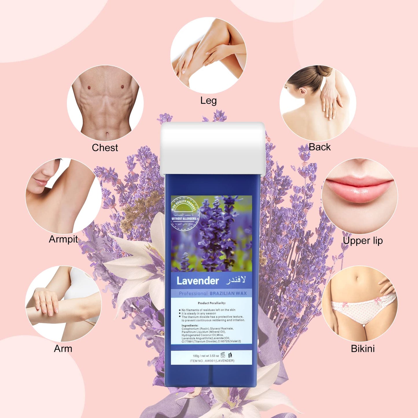 Roll on Wax Warmer Kit for Sensitive Skin - Roller Waxing Kit for Women & Men (Lavender)