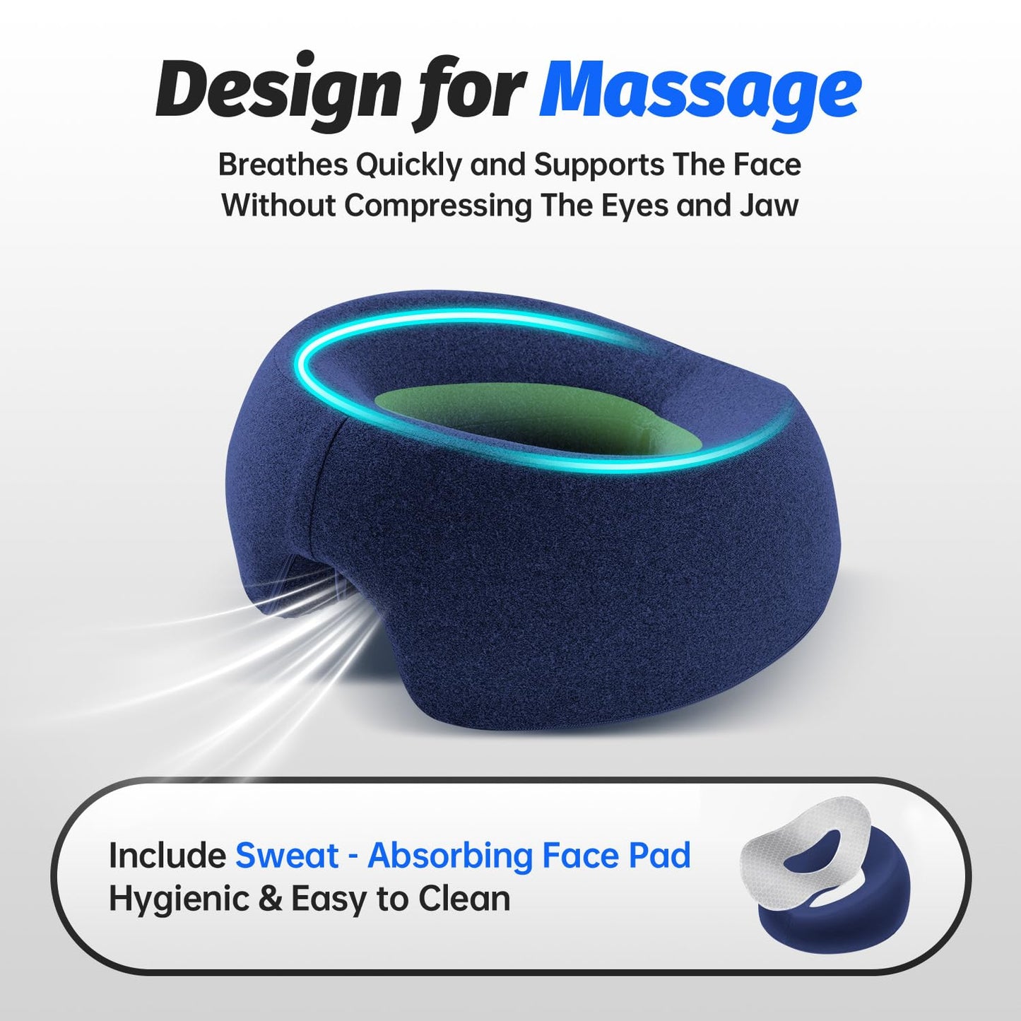 Face Down Massage Pillow - Comfortable Headrest for Stomach Sleeping | Removable Cover, Navy Blue