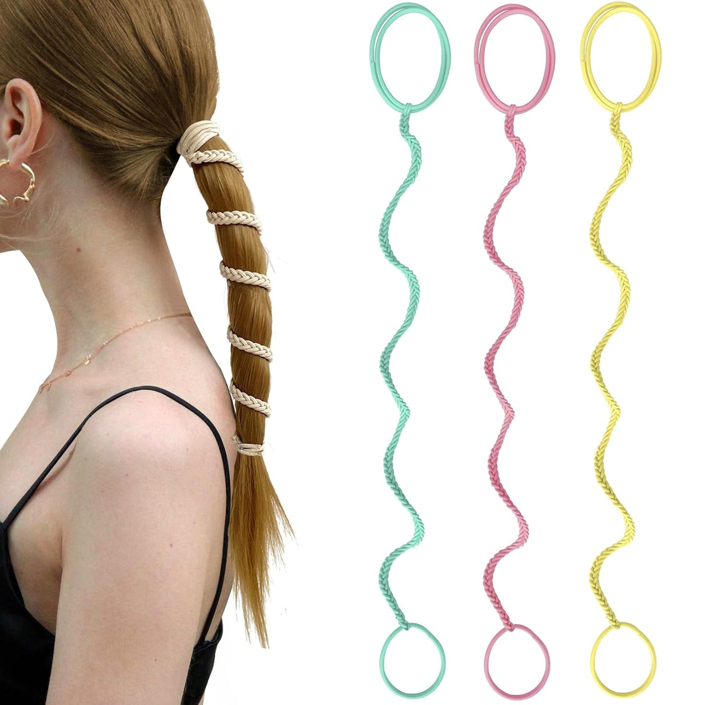 Colorful Spiral Hair Ties - 3 Pack Elastic Ponytail Holders for Short Fine Hair | Damage-Free, No Hooks