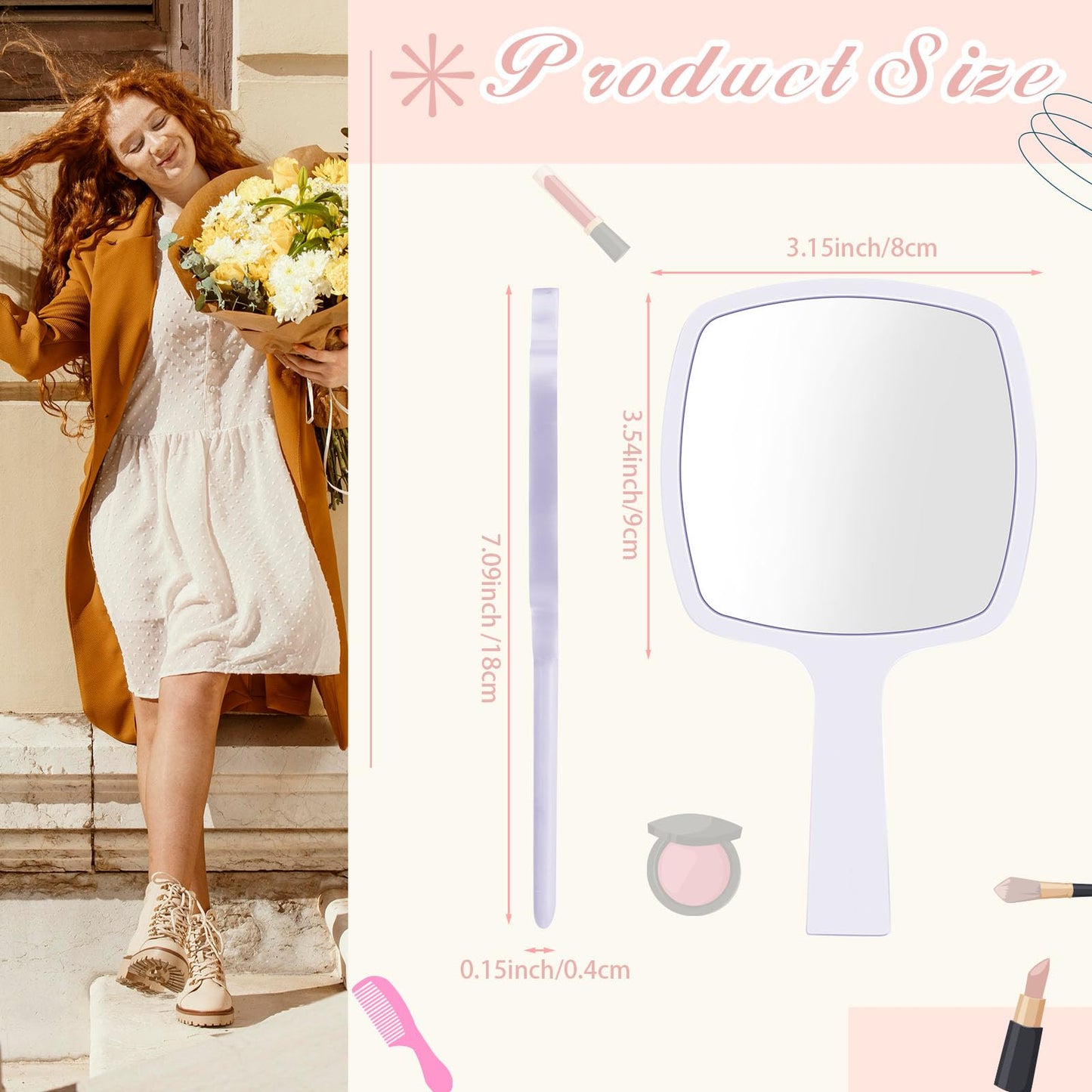 Threehoney 25 Pcs Hand Mirrors Bulk Small Handheld Mirrors with Handle 6.3 x 3.54 Inch Travel Makeup Tools Portable Vanity Glass for Bathroom Home Barber Salon Camping Gifts for Women (White)