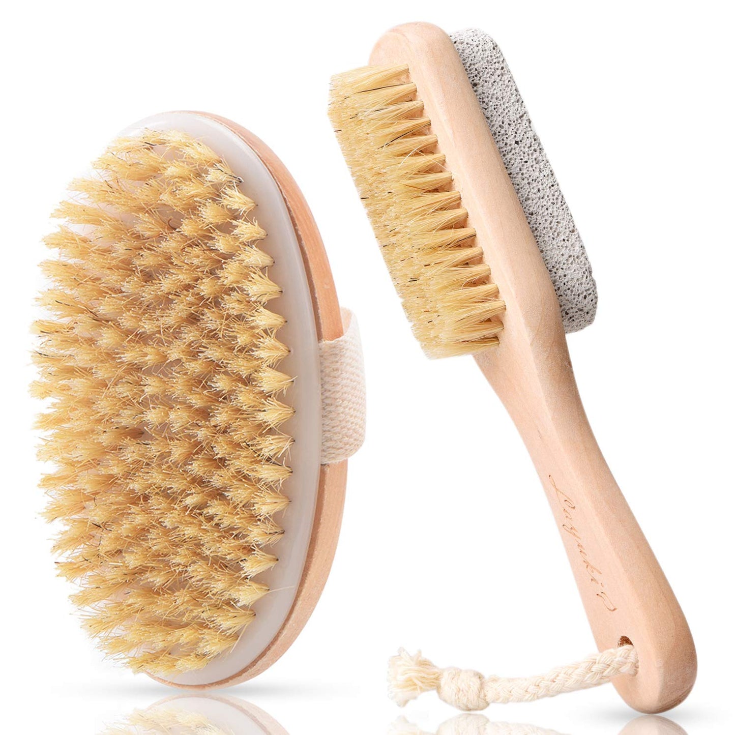 LAYUKI Body Brush for Dry or Wet Brushing and 2-Sided Foot File Scrubber Set, Exfoliating Skin, Cellulite Treatment, Foot File Scrubber with Pumice Stone
