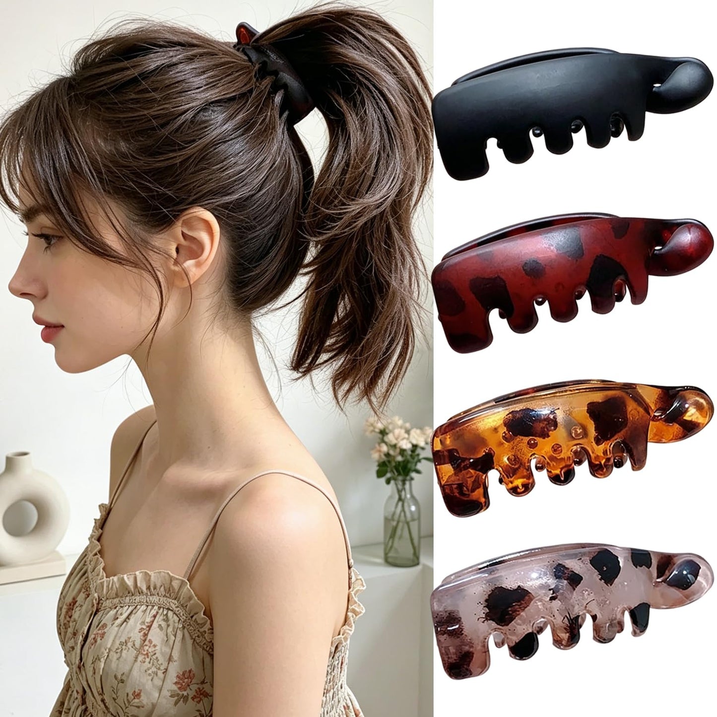 Small Banana Hair Clips - 4Pcs Matte Vintage Claw Clips | Strong Hold Hair Accessories for Thick & Thin Hair