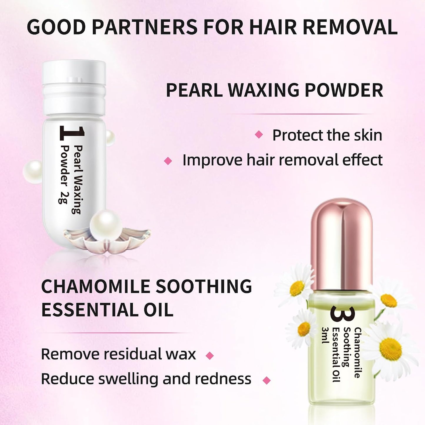 Hair Removal Kit - Eyebrow Wax Strips with Pearl Powder & Essential Oil | 24 Strips for Sensitive Skin