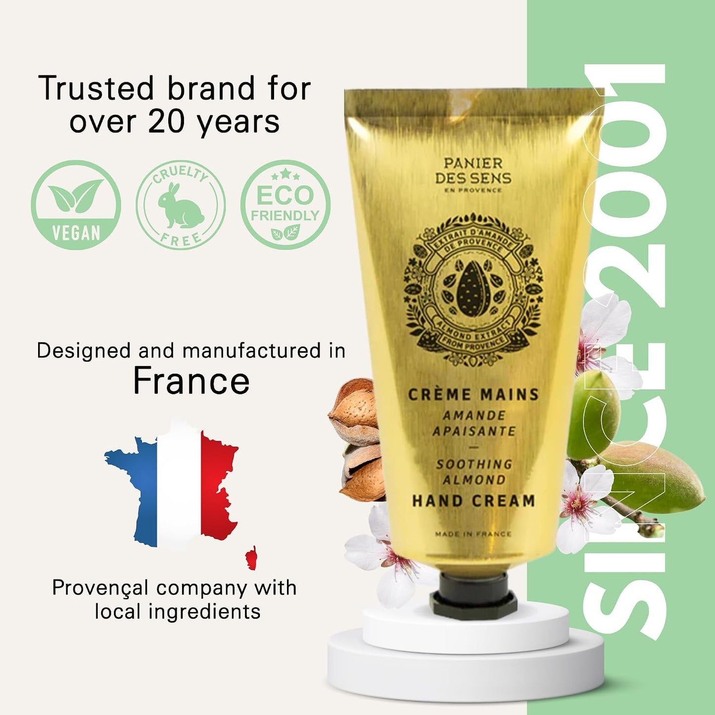 Sweet Almond Hand Cream - Moisturizing Lotion for Dry Skin | 97% Natural Ingredients, 2.5 Fl Oz