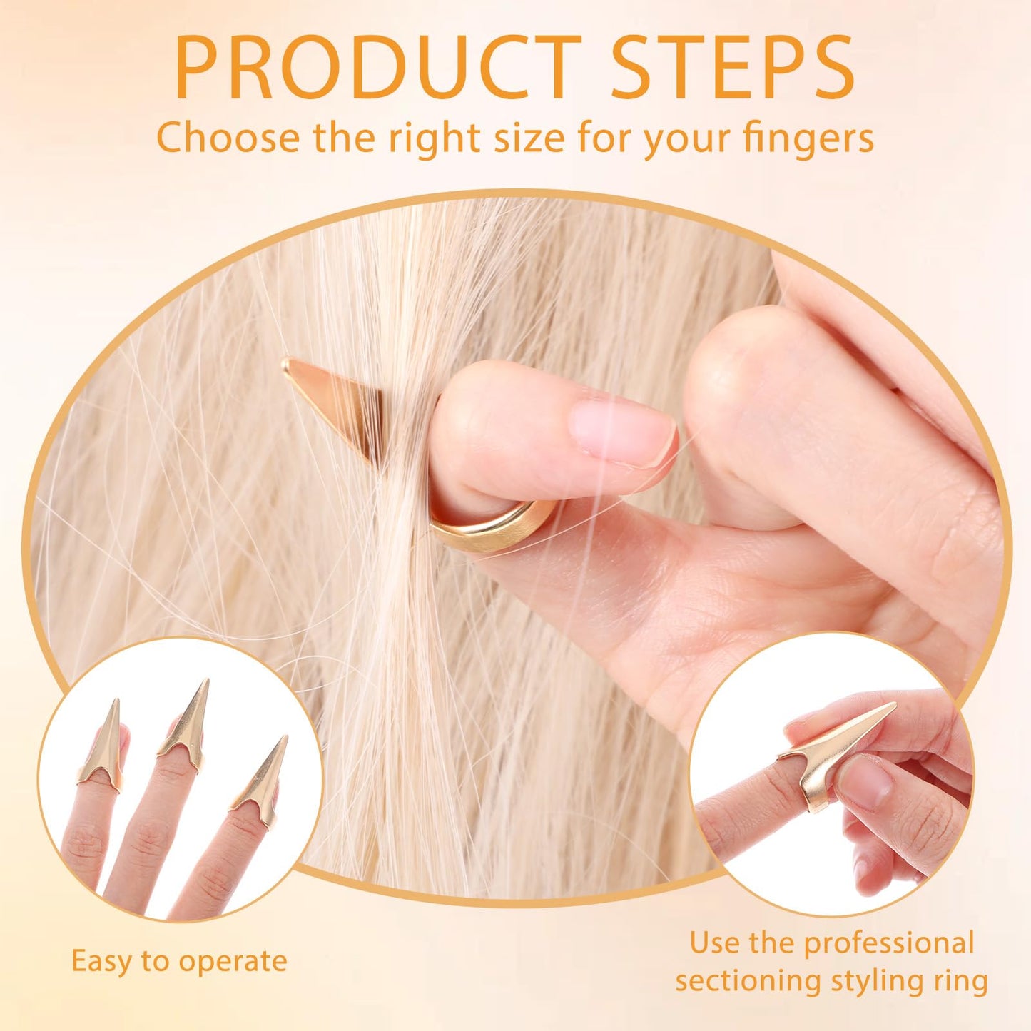SULIKJHUI 10 Pcs Finger Sectioning Tool for Hair, Stainless Steel Stitch Braid Tool for Braiding Curling Extension, Hair Parting Rings (Gold & Silver)